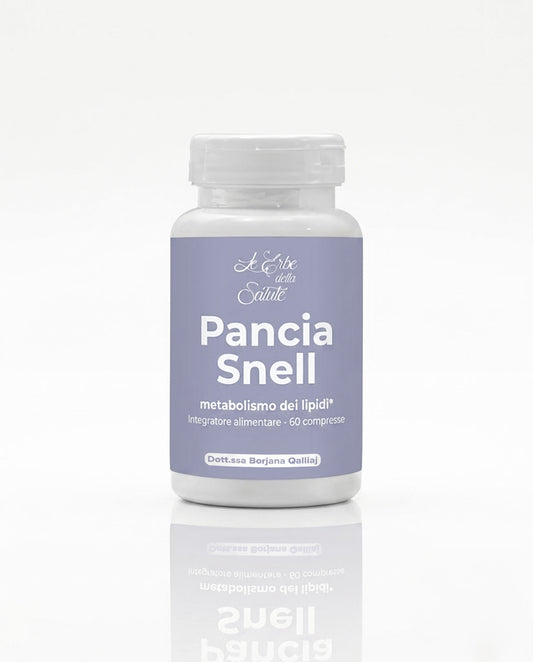 Pancia Snell, integratore naturale per lo snellimento della pancia, per l'equilibrio ormonale in menopausa e i disturbi correlati come le vampate e la pancia gonfia, intestino stitico.